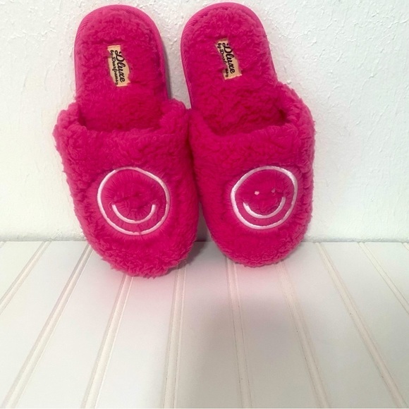 Dluxe by Dearfoams Happy Face Slides Slippers Smile Smiley Emoji Pink Size 4/5 - Picture 2 of 6